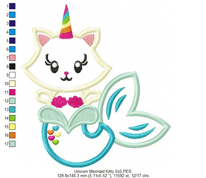 Unicorn Mermaid Kitty - Applique Embroidery