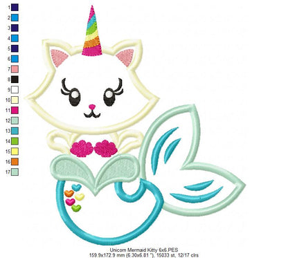 Unicorn Mermaid Kitty - Applique Embroidery