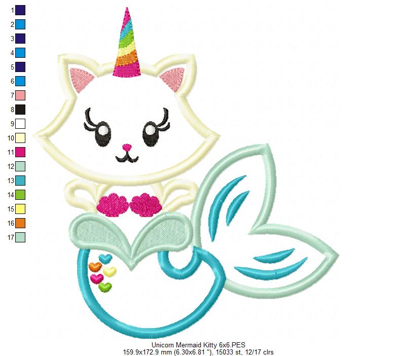 Unicorn Mermaid Kitty - Applique Embroidery