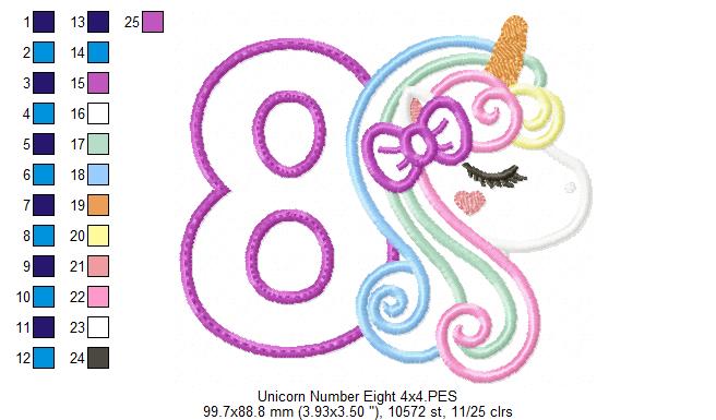 Unicorn Number 8 Eight 8th Eighth Birthday Number 8 - Applique