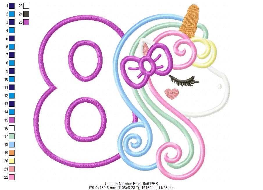 Unicorn Number 8 Eight 8th Eighth Birthday Number 8 - Applique