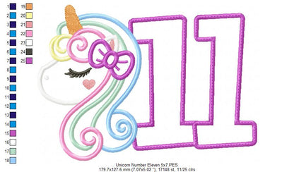 Unicorn Number 11 Eleven 11th Eleventh Birthday Number 11 - Applique