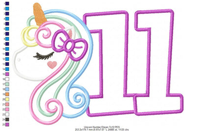 Unicorn Number 11 Eleven 11th Eleventh Birthday Number 11 - Applique
