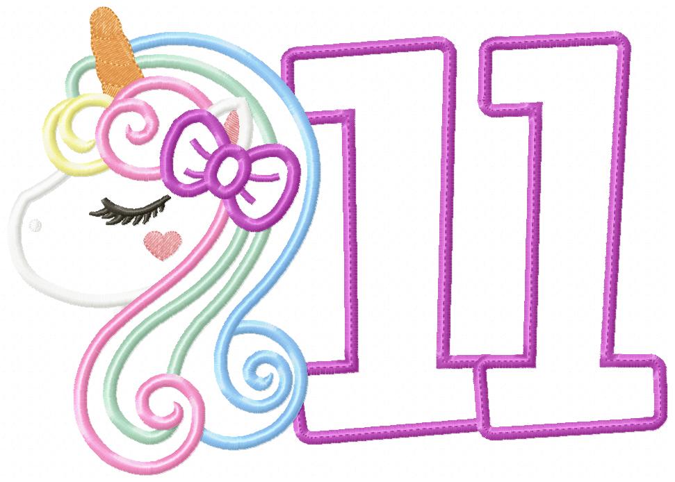 Unicorn Numbers 1-11 Birthday Set Numbers - Applique