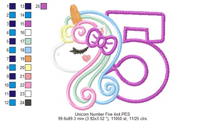 Unicorn Number 5 Five 5th Fifth Birthday Number 5 - Applique