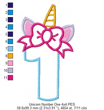 Unicorn Number 1 One 1st Birthday - Applique