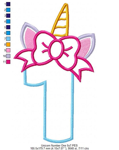 Unicorn Number 1 One 1st Birthday - Applique
