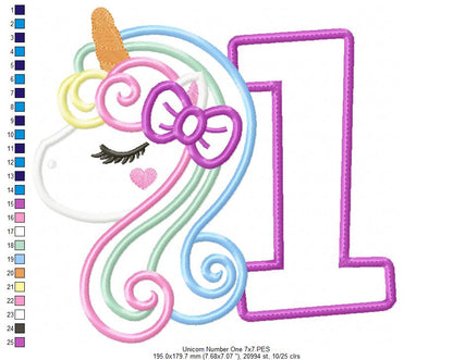 Unicorn Number 1 One 1st Birthday - Applique