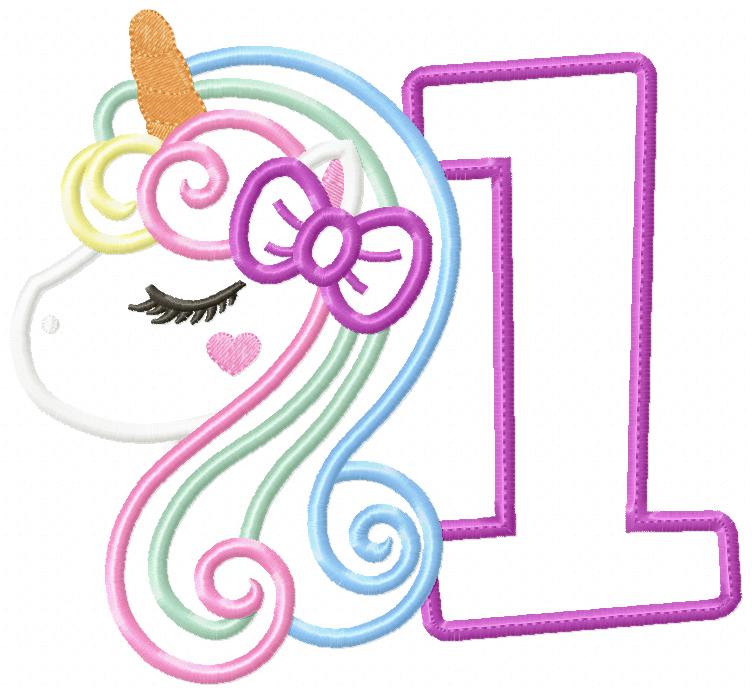 Unicorn Number 1 One 1st Birthday - Applique
