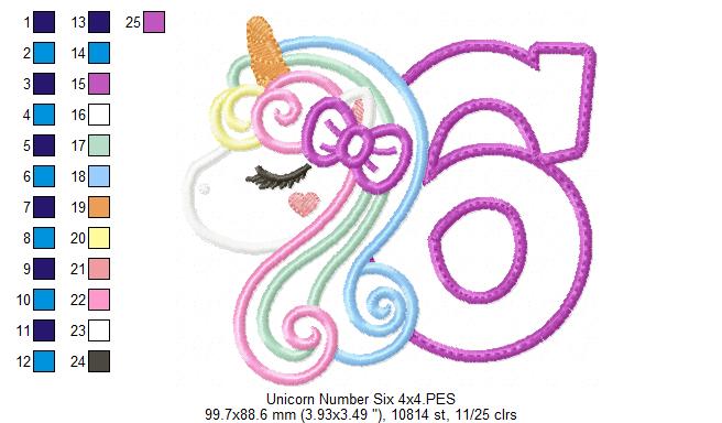 Unicorn Number 6 Six 6th Sixth Birthday Number 6 - Applique