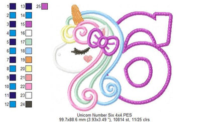 Unicorn Number 6 Six 6th Sixth Birthday Number 6 - Applique