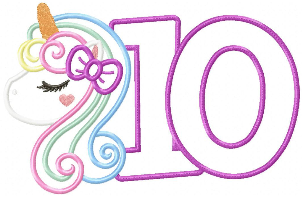 Unicorn Number 10 Ten 10th Tenth Birthday Number 10 - Applique