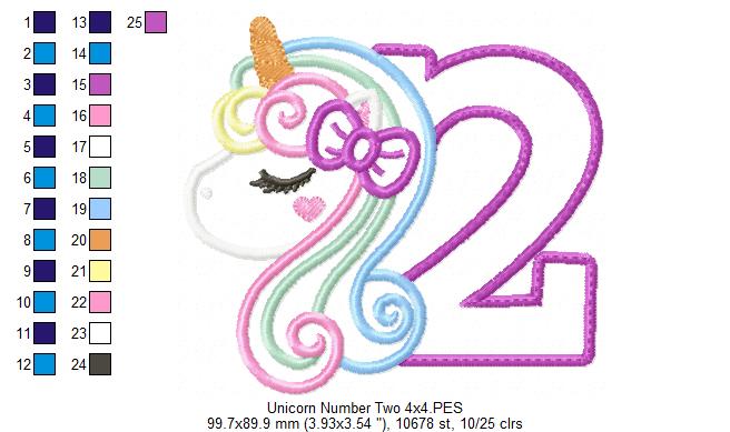 Unicorn Number 2 Two 2nd Birthday - Applique