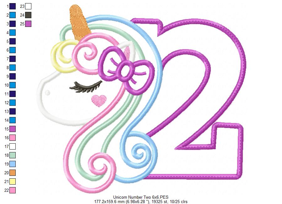 Unicorn Number 2 Two 2nd Birthday - Applique