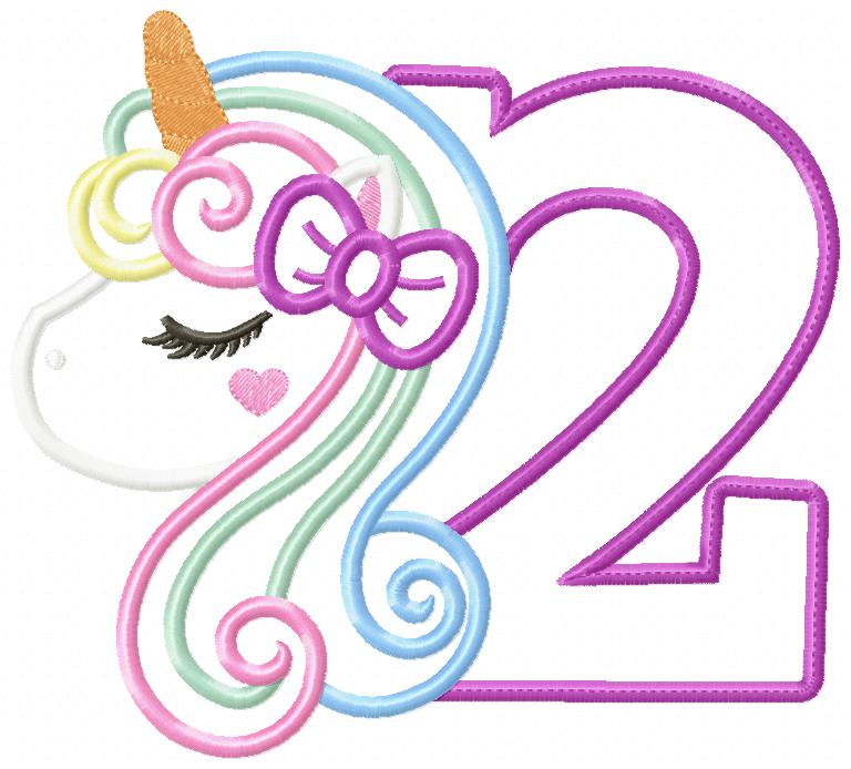 Unicorn Number 2 Two 2nd Birthday - Applique
