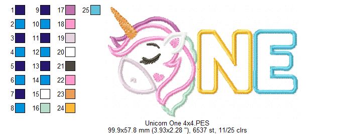 Unicorn One 1st Birthday - Applique