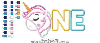 Unicorn One 1st Birthday - Applique