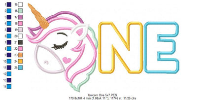 Unicorn One 1st Birthday - Applique