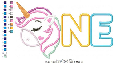Unicorn One 1st Birthday - Applique