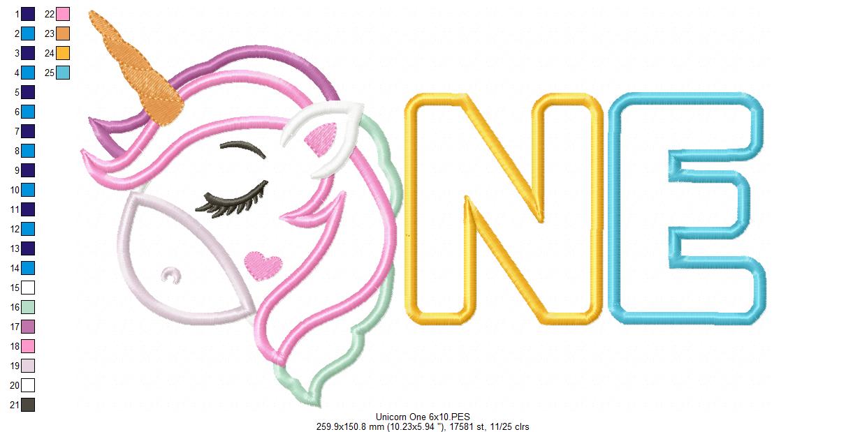 Unicorn One 1st Birthday - Applique
