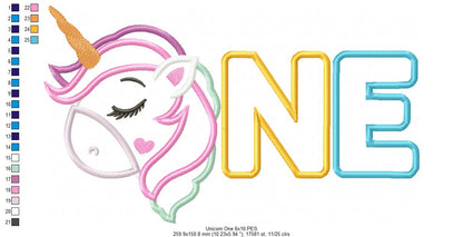 Unicorn One 1st Birthday - Applique