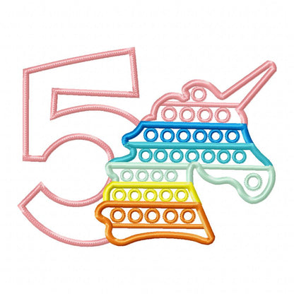 Unicorn Pop It Birthday Number Five 5th Birthday - Applique