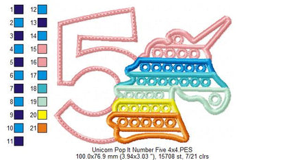 Unicorn Pop It Birthday Number Five 5th Birthday - Applique