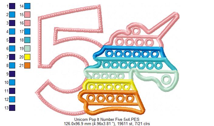 Unicorn Pop It Birthday Number Five 5th Birthday - Applique