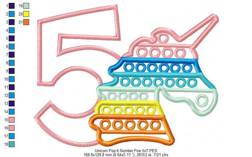 Unicorn Pop It Birthday Number Five 5th Birthday - Applique