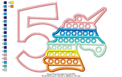 Unicorn Pop It Birthday Number Five 5th Birthday - Applique