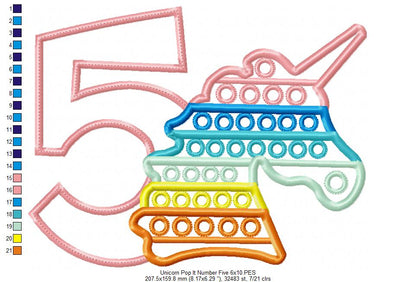 Unicorn Pop It Birthday Number Five 5th Birthday - Applique