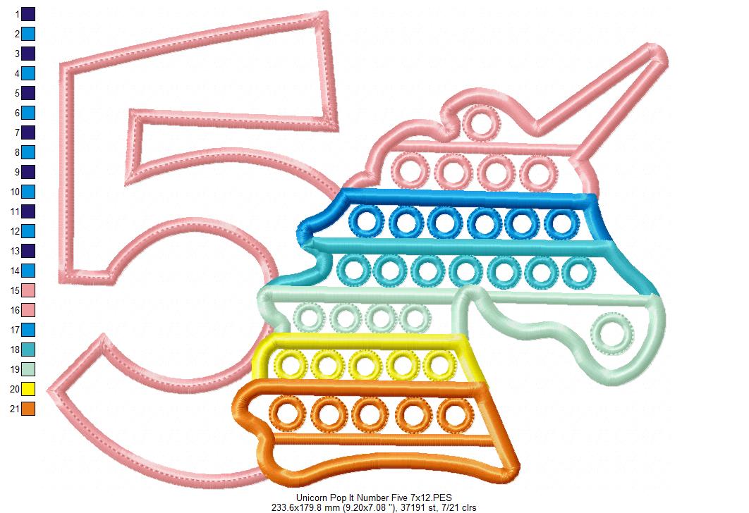 Unicorn Pop It Birthday Number Five 5th Birthday - Applique