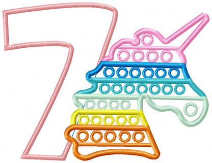 Unicorn Pop It Birthday Number Seven 7th Birthday - Applique - Machine Embroidery Design