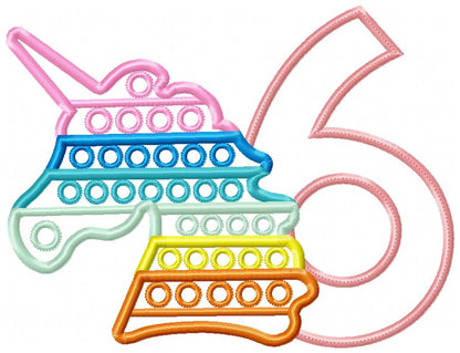Unicorn Pop It Birthday Number Six 6th Birthday - Applique
