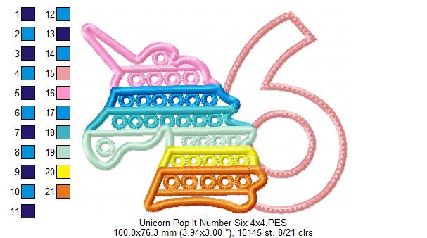 Unicorn Pop It Birthday Number Six 6th Birthday - Applique
