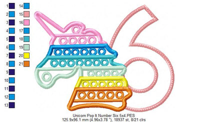 Unicorn Pop It Birthday Number Six 6th Birthday - Applique