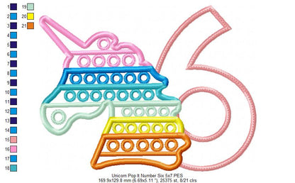 Unicorn Pop It Birthday Number Six 6th Birthday - Applique