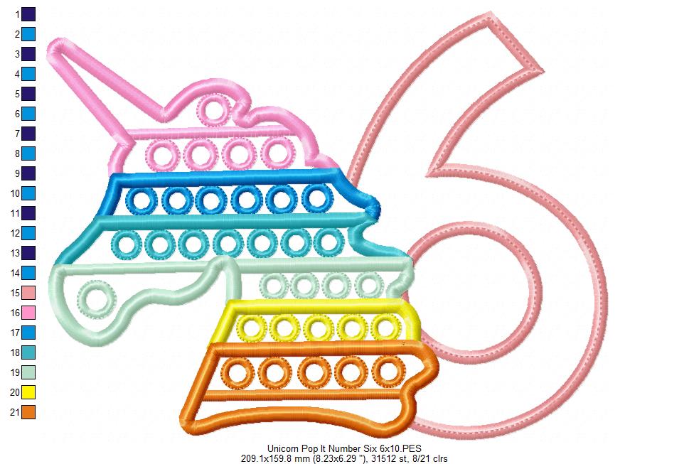 Unicorn Pop It Birthday Number Six 6th Birthday - Applique