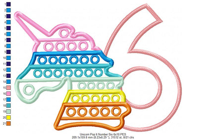 Unicorn Pop It Birthday Number Six 6th Birthday - Applique