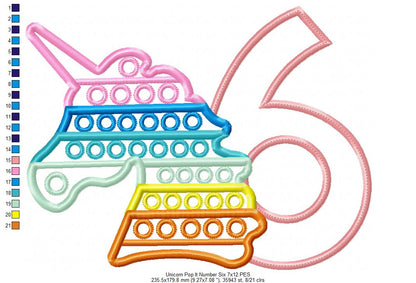 Unicorn Pop It Birthday Number Six 6th Birthday - Applique