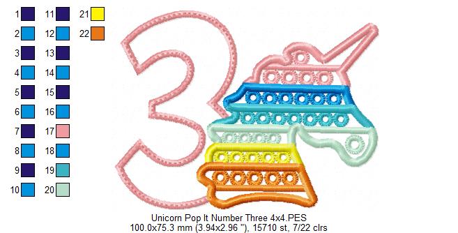 Unicorn Pop It Birthday Number Three 3rd Birthday - Applique