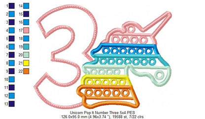 Unicorn Pop It Birthday Number Three 3rd Birthday - Applique