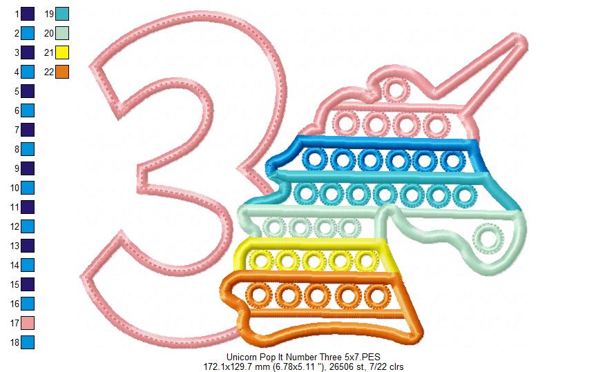 Unicorn Pop It Birthday Number Three 3rd Birthday - Applique