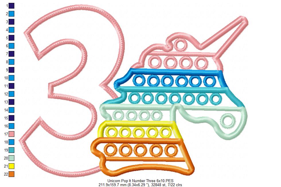 Unicorn Pop It Birthday Number Three 3rd Birthday - Applique