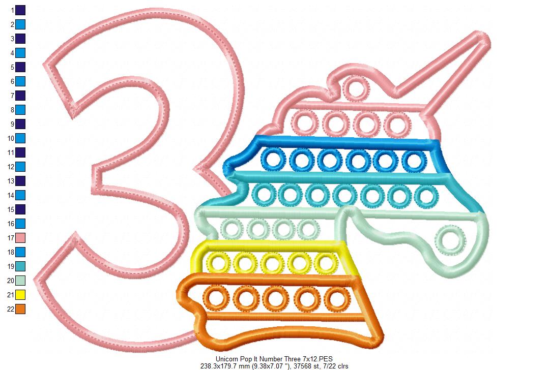 Unicorn Pop It Birthday Number Three 3rd Birthday - Applique
