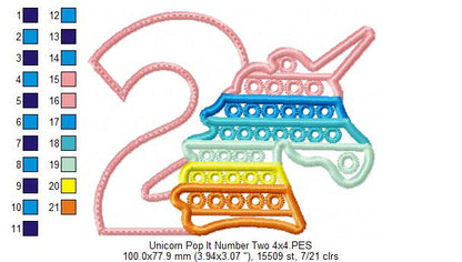 Unicorn Pop It Birthday Number Two 2nd Birthday - Applique