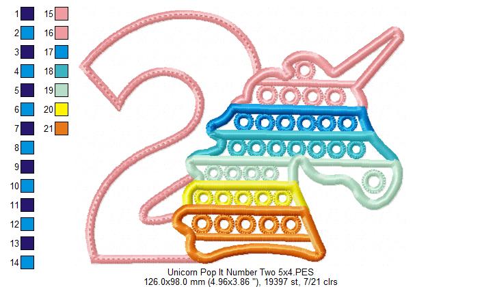 Unicorn Pop It Birthday Number Two 2nd Birthday - Applique