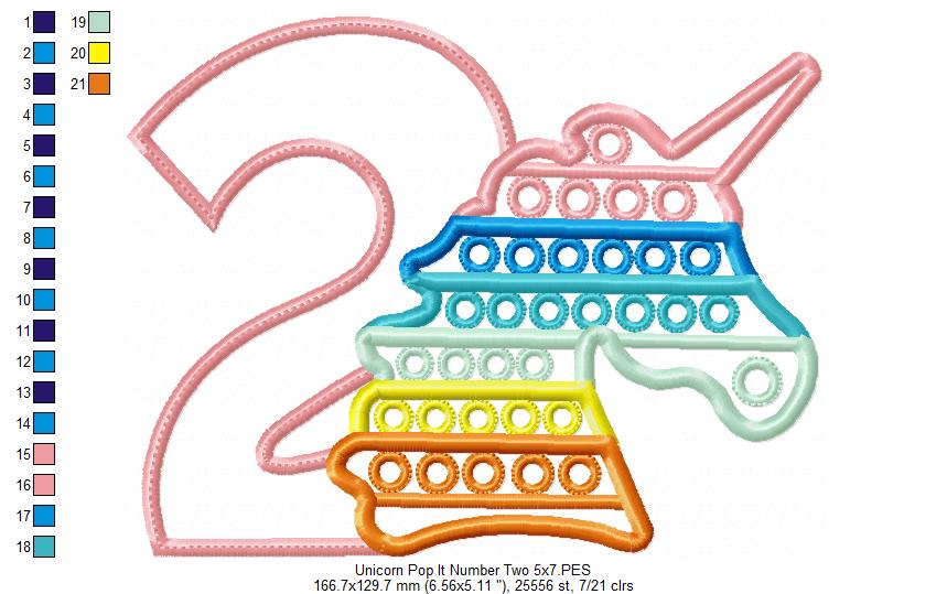 Unicorn Pop It Birthday Number Two 2nd Birthday - Applique