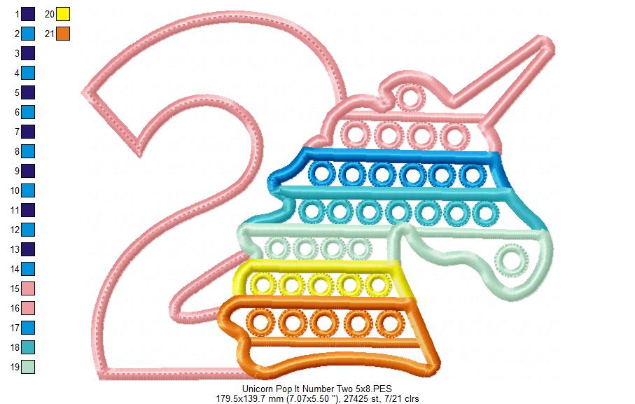 Unicorn Pop It Birthday Number Two 2nd Birthday - Applique