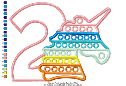 Unicorn Pop It Birthday Number Two 2nd Birthday - Applique